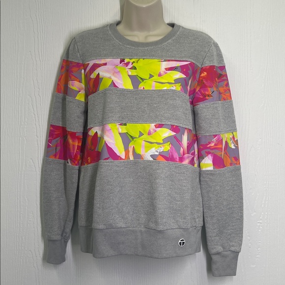 Trina Turk - Recreation Floral Bright Striped Crewneck Pullover Sweatshirt Small - Picture 2 of 10
